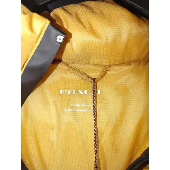 Coach Men's Colorblock Down Jacket Yellow Brown Multi Size XL $650